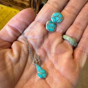 Zuni Teardrop Necklace & Stud Earring Set